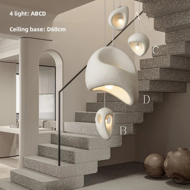 Nordic Villa Stairs Wabi Sabi E27 Led Pendant Lights Loft Bar Pendant Chandelier Lighting Irregular Lustre Hanging Lamp Fixtures