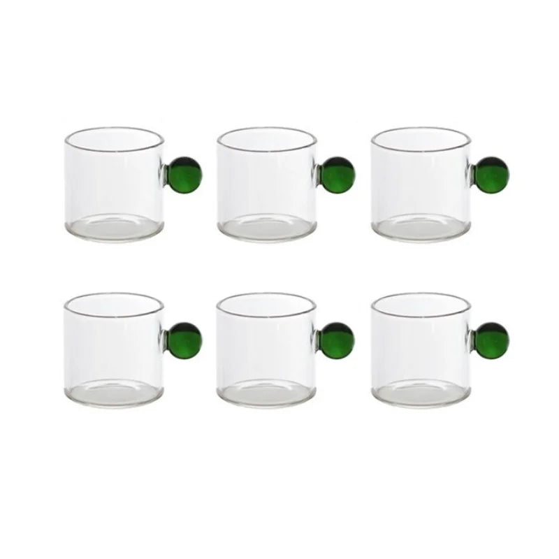 6PC Espresso Cups Small Tea Cup Set Heat Resistant Glass Teacups Bucket Table Decor 110ml Capacity