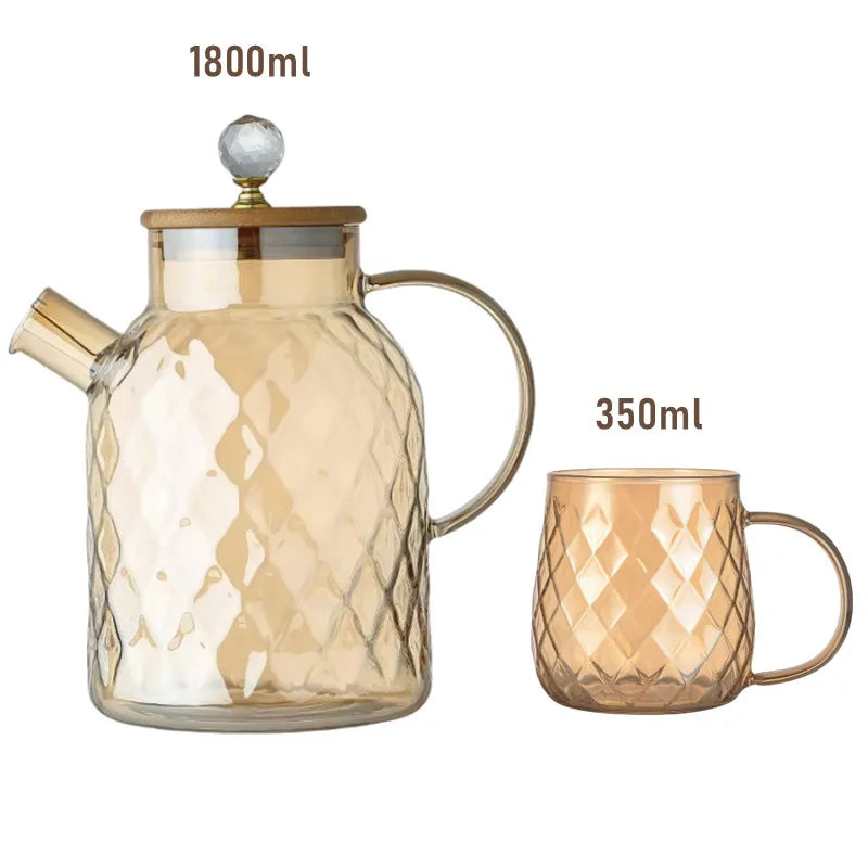 1.8L Transparent Borosilicate Glass Teapot Heat-Resistant Clear Tea Pot Flower Tea Set Puer Kettle Cup Office Home Tools