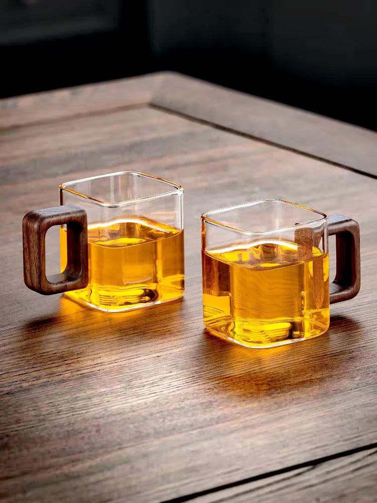 Small Capacity Fresh Ground Coffee Glass Coffee Mug With Walnut Wooden Handle Home Breakfast Milk Tea Cups and Mugs Drinkware