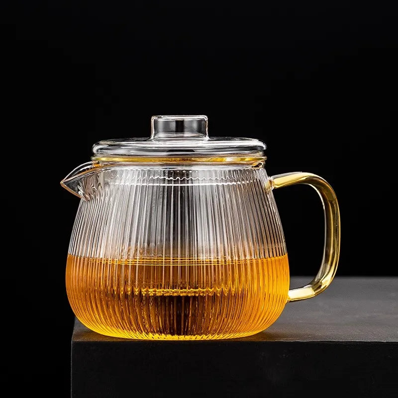 480/650ml Stripe Clear Glass Teapot With Tea Strainer Infuser Heat-resistant Kettle Kung Fu Flower Puer Oolong Pot Teaweare