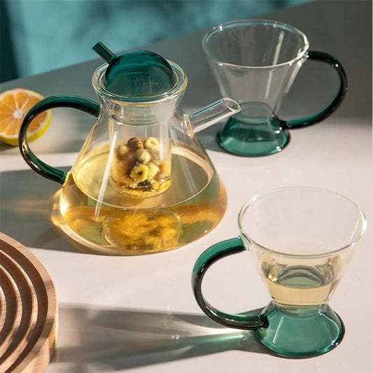 Vintage Borosilicate Glass Tea Cups for Loose Leaf and Blooming Tea Stovetop and Microwave Safe Filter Coffee Pot