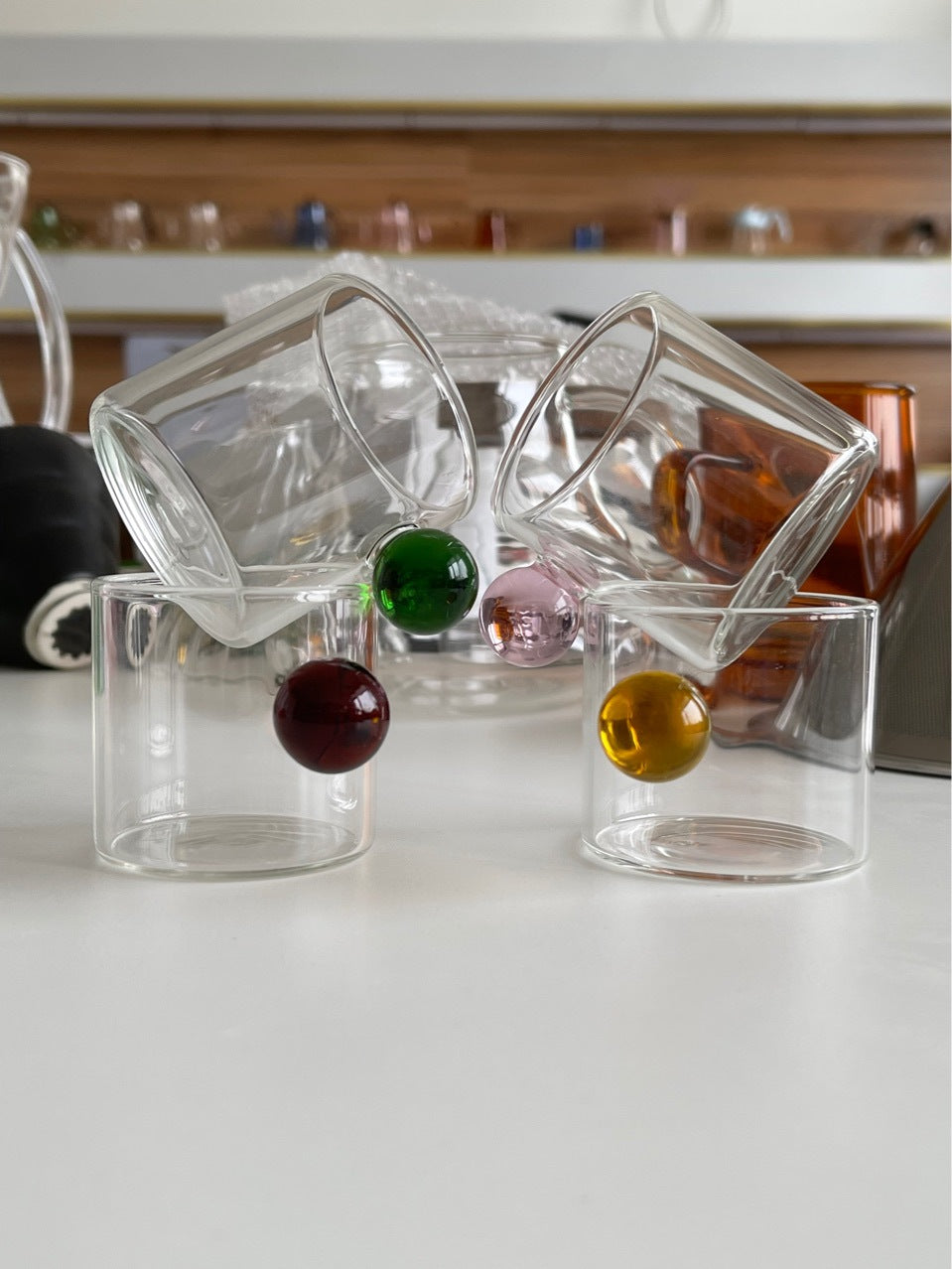 6PC Espresso Cups Small Tea Cup Set Heat Resistant Glass Teacups Bucket Table Decor 110ml Capacity