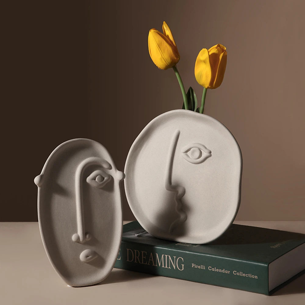 Nordic Ins Home Decor Ceramic Flower Vase Human Face Design Vases Home Decoration Ornament Art Vase Luxury Pot Room Decoration