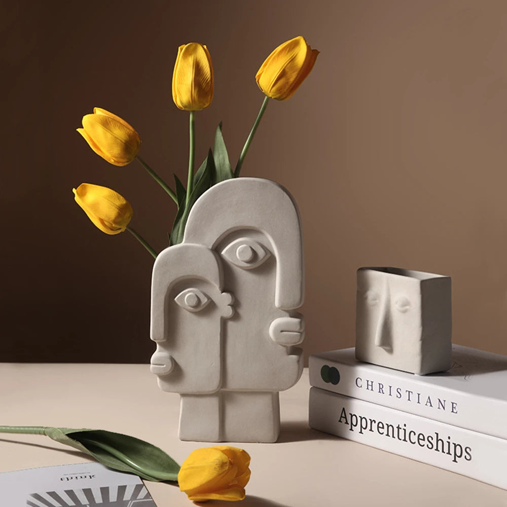Nordic Ins Home Decor Ceramic Flower Vase Human Face Design Vases Home Decoration Ornament Art Vase Luxury Pot Room Decoration