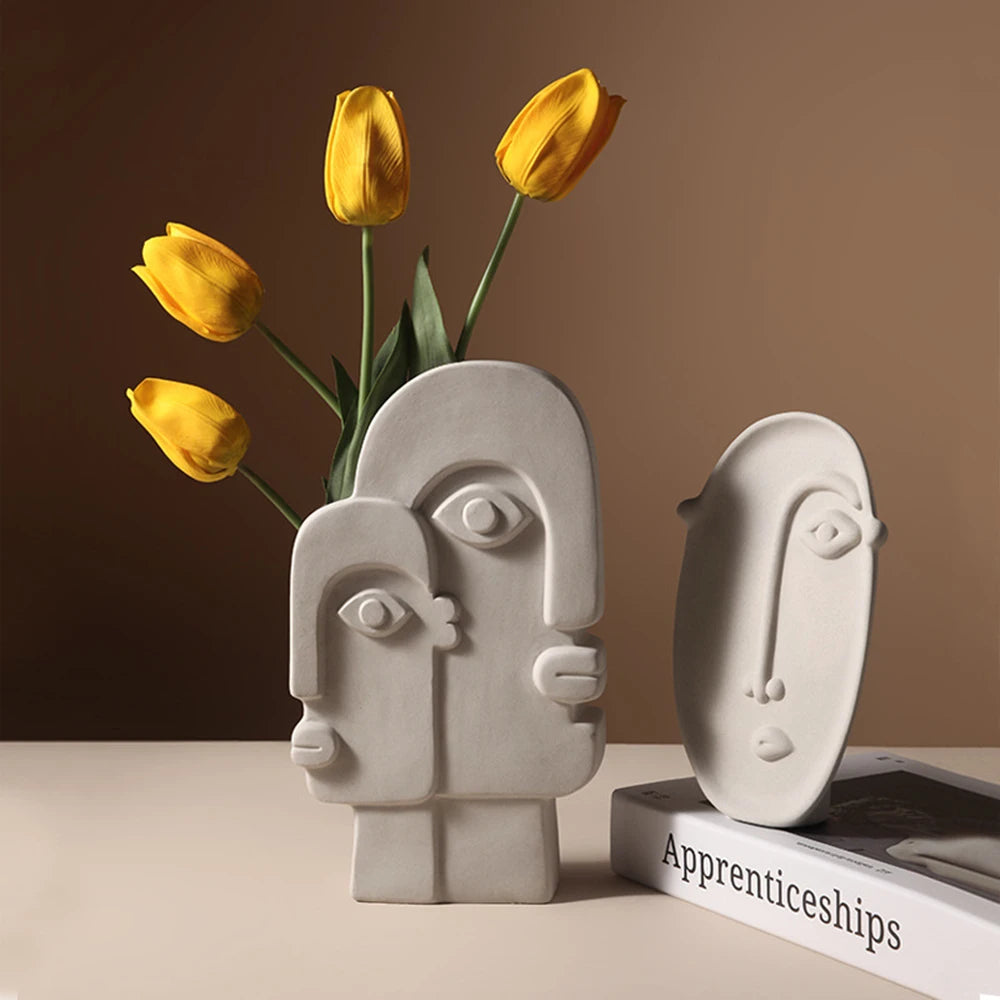 Nordic Ins Home Decor Ceramic Flower Vase Human Face Design Vases Home Decoration Ornament Art Vase Luxury Pot Room Decoration