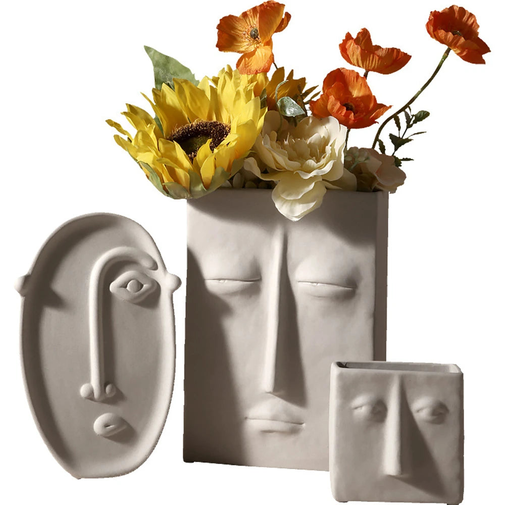 Nordic Ins Home Decor Ceramic Flower Vase Human Face Design Vases Home Decoration Ornament Art Vase Luxury Pot Room Decoration