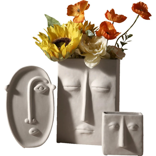 Nordic Ins Home Decor Ceramic Flower Vase Human Face Design Vases Home Decoration Ornament Art Vase Luxury Pot Room Decoration