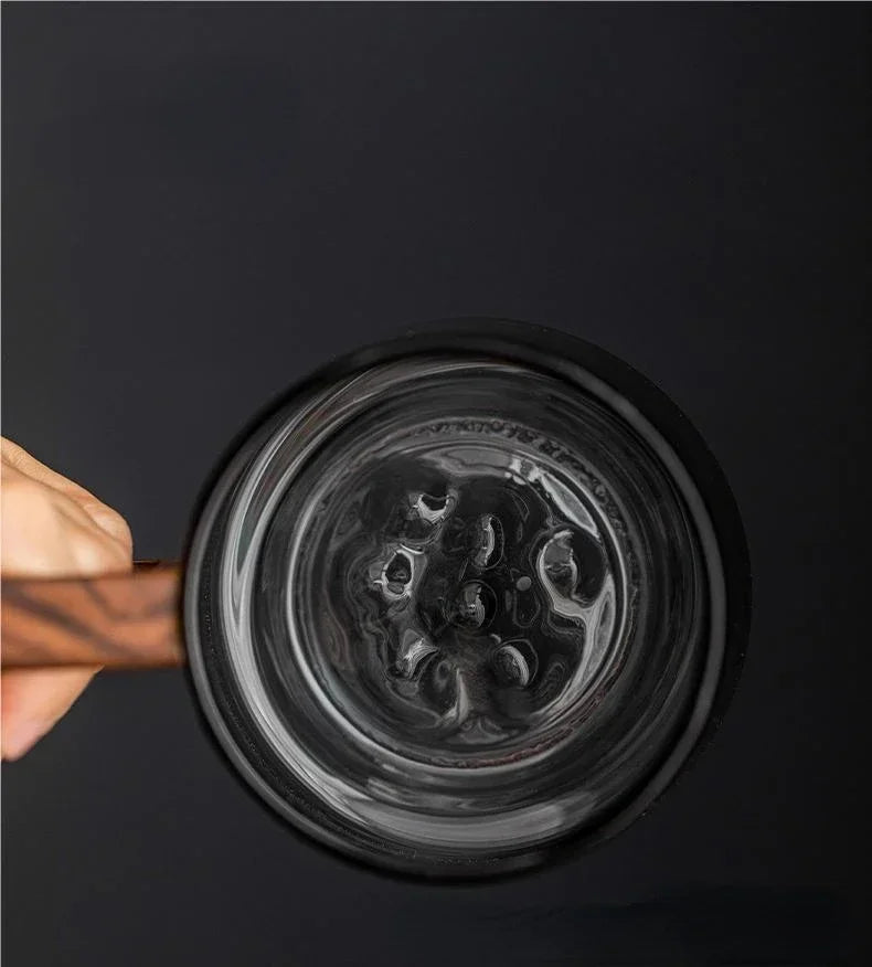 Guanshan Glass Single-layer Side Wooden Handle Drinking Cups Household Large-capacity Milk Tea Juice Single-layer Cup