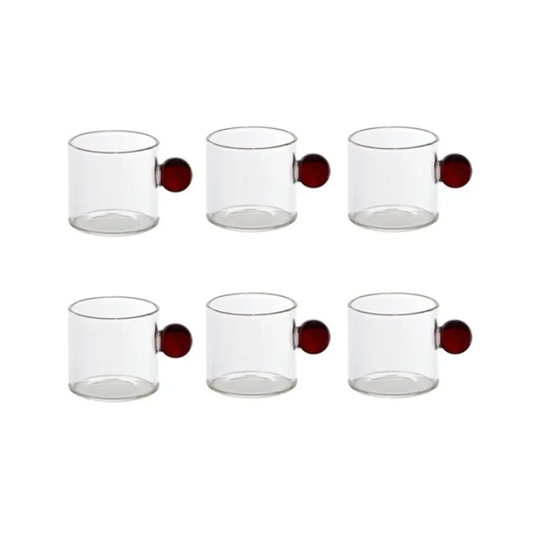 6PC Espresso Cups Small Tea Cup Set Heat Resistant Glass Teacups Bucket Table Decor 110ml Capacity