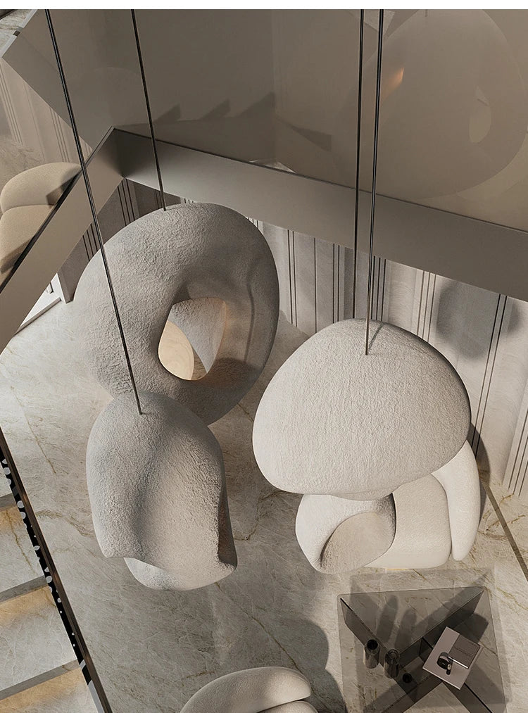 Nordic Villa Stairs Wabi Sabi E27 Led Pendant Lights Loft Bar Pendant Chandelier Lighting Irregular Lustre Hanging Lamp Fixtures