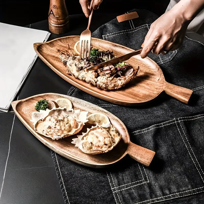 Fruits Dining Plate Japanese Style High Aesthetic Wooden Leaf Shaped Afternoon Tea Snack Tray  Western Food Sushi Tray Dessert