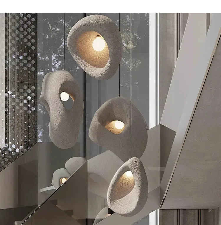 Nordic Villa Stairs Wabi Sabi E27 Led Pendant Lights Loft Bar Pendant Chandelier Lighting Irregular Lustre Hanging Lamp Fixtures