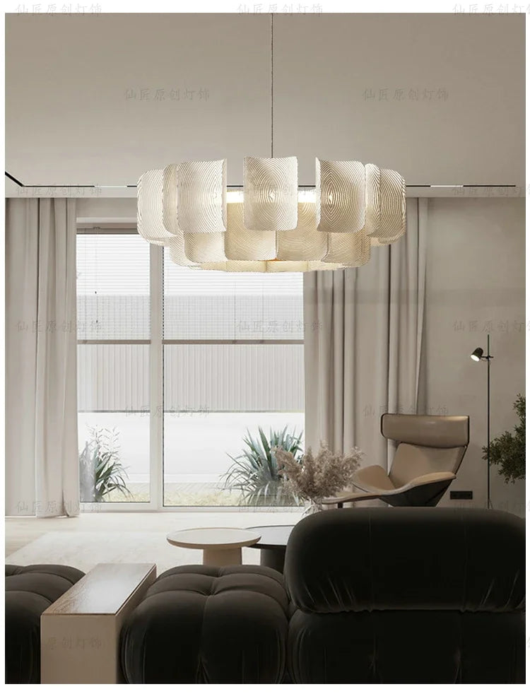 Nordic Lamp Wabi Sabi Tiered Chandelier Minimalist Acrylic White Dining Room Lobby Kitchen Island Hanging Light Home Decor LED