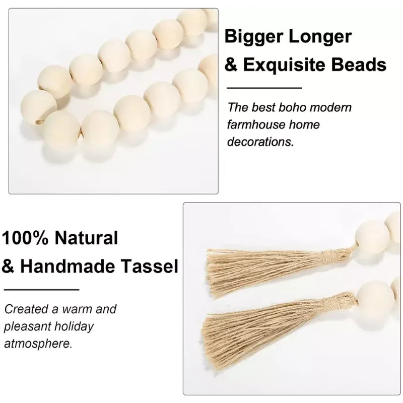 4cm Big Wood Bead Garland Tassel Room Wall Hanging Decor For Christmas Oversized Farmhouse Rustic Country Natural Bead Ornament