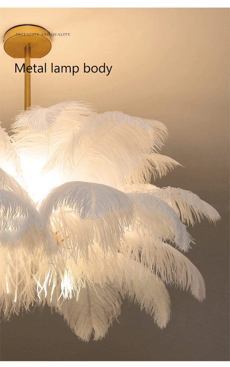 Nordic Ostrich Feather Lamp Led Pendant Lights Living Room Girl's Room Bedroom Indoor Lighting Chandelier Hanging Light Fixture