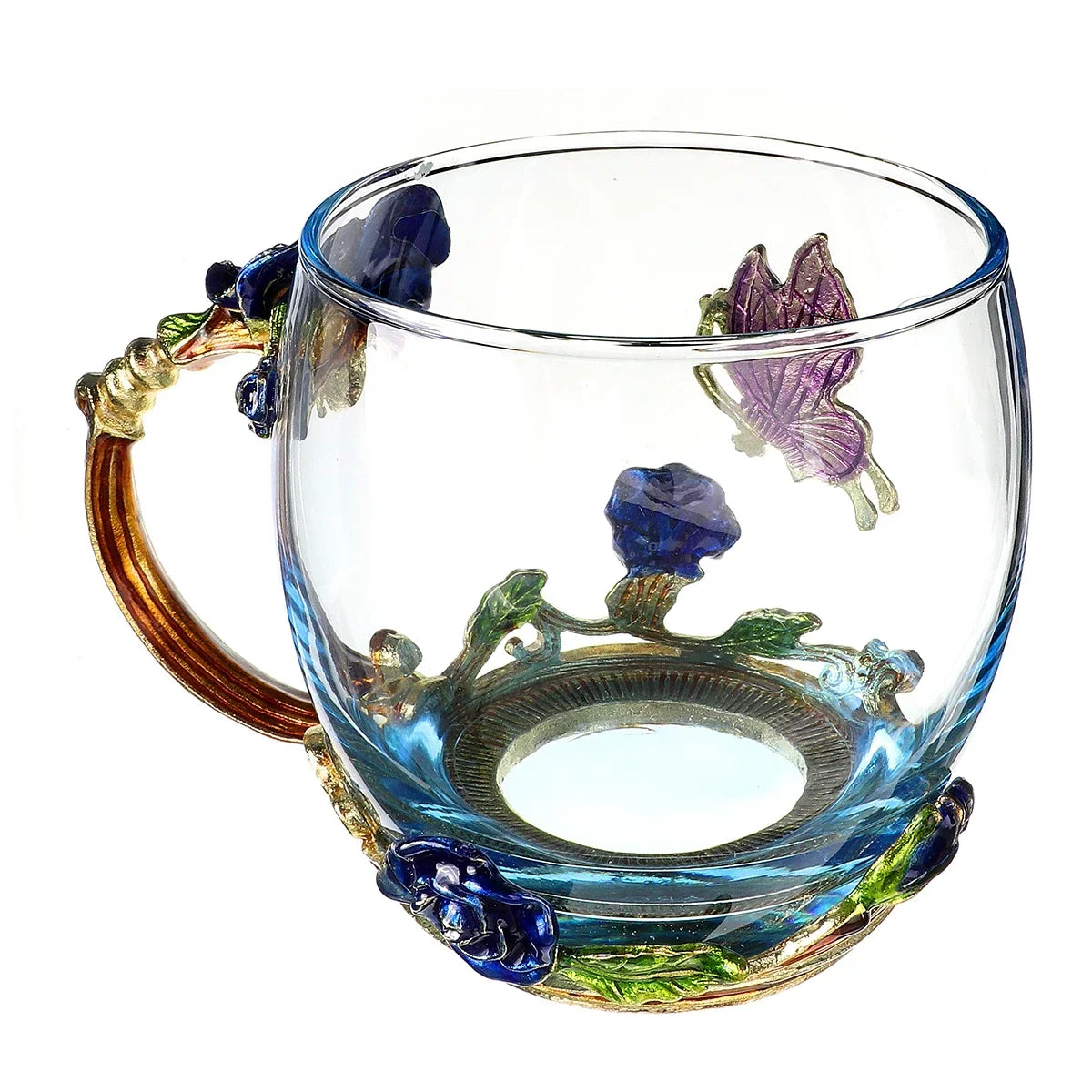 LMHBJY Beauty And Novelty Enamel Coffee Cup Mug Flower Tea Glass Cups Hot and Cold Drinks Tea Cup Spoon Set Perfect Wedding Gift