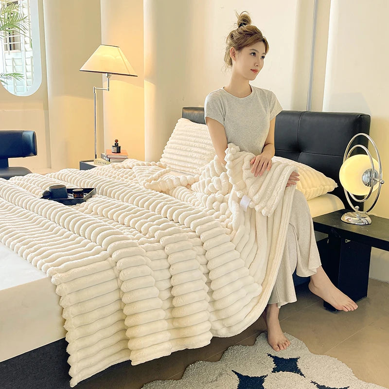 Spring Throw Blanket for Couch, Cozy Warm Plush Striped Blanket for Sofa Bedroom Living Room, All Season Use Festival Home Decor
