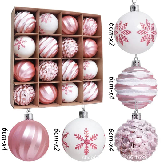 16pcs Christmas Ball Decoration 6cm Pink White Red Baubles Christmas Tree Hanging Pendant For 2025 Home Navidad Noel Xmas Party