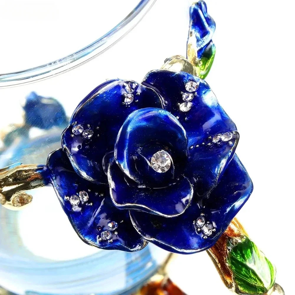 LMHBJY Beauty And Novelty Enamel Coffee Cup Mug Flower Tea Glass Cups Hot and Cold Drinks Tea Cup Spoon Set Perfect Wedding Gift