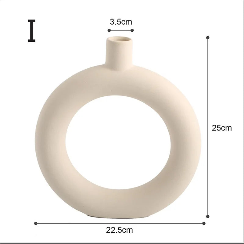 Nordic Polygon Circular Ceramic Vase Home Living Room TV Cabinet Desktop Homestay Art Decorations Dry Flower Arrangements Vase