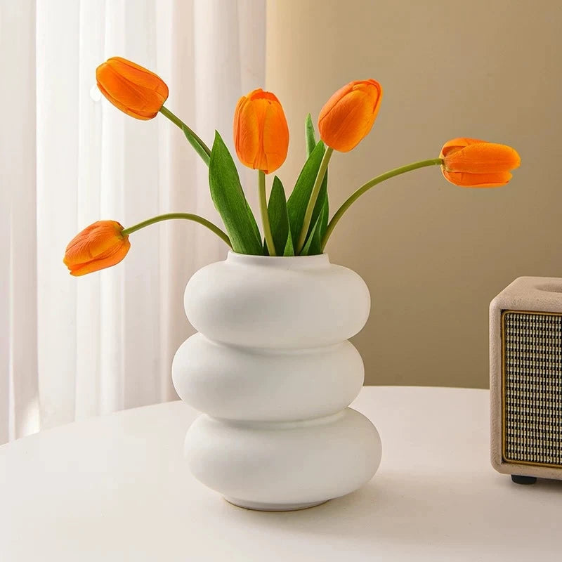 Nordic Vase Imitation Ceramic Flower Bottle Decorative Flowerpot Flower Arranging Ornament Plastic Home Plant Pot Wedding decor