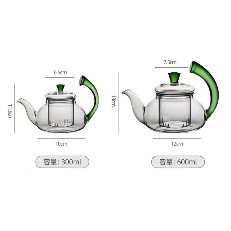 Heat Resistant Clear Glass Tea Pot with Infuser 300ml 600ml Color Warped Handle Glass Teapot Flower Puer Tea Infuser Pot Tea Set