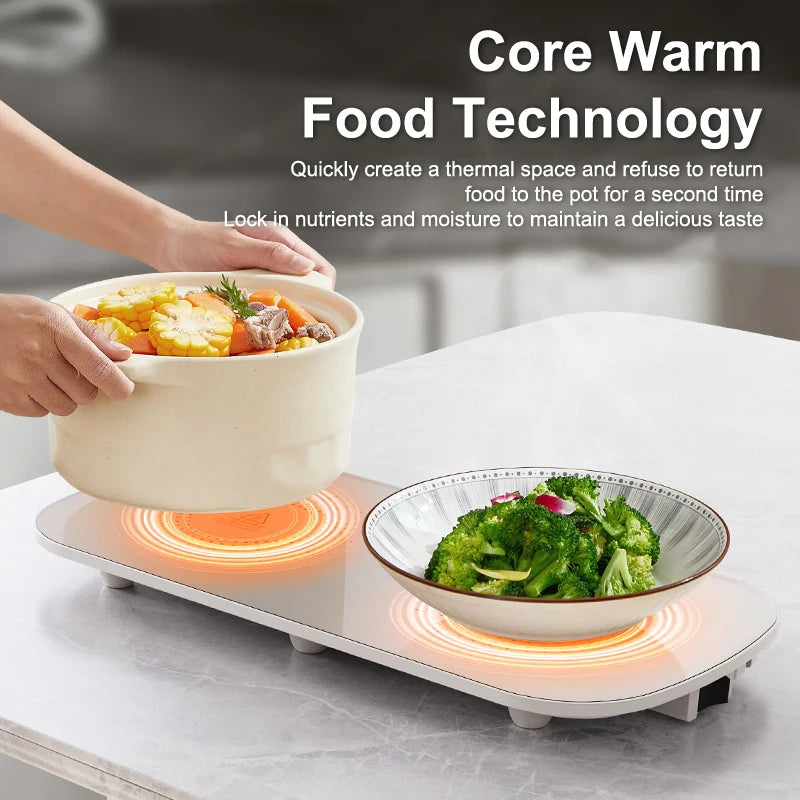 Electric Food Warmer Plate for Home Full Surface Heating Tray Keeps Meal Hot Multifunction Buffet Server Family Dinner Essential
