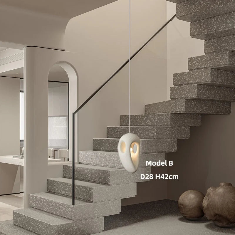 Nordic Villa Stairs Wabi Sabi E27 Led Pendant Lights Loft Bar Pendant Chandelier Lighting Irregular Lustre Hanging Lamp Fixtures