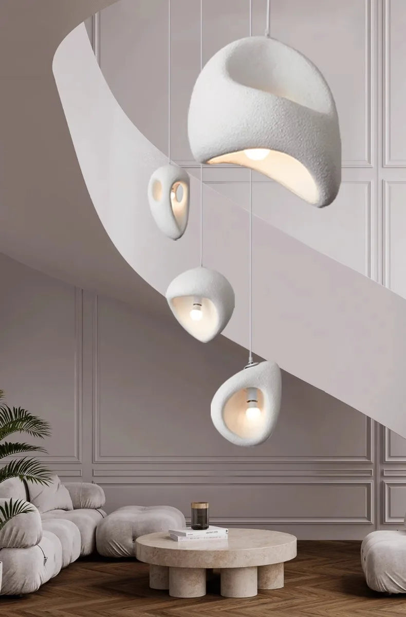 Nordic Villa Stairs Wabi Sabi E27 Led Pendant Lights Loft Bar Pendant Chandelier Lighting Irregular Lustre Hanging Lamp Fixtures