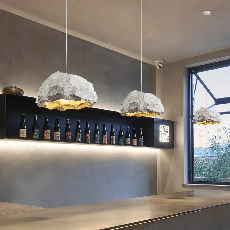 Wabi Sabi LED Pendant Light Nordic Ceiling Pendant Lamp for Living Dining Room Bedroom Creative Design Stone Shaped Hanging Lamp