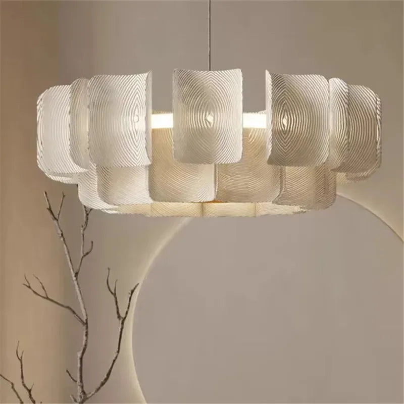 Nordic Lamp Wabi Sabi Tiered Chandelier Minimalist Acrylic White Dining Room Lobby Kitchen Island Hanging Light Home Decor LED