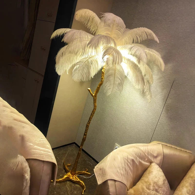 Nordic Ostrich Feather Floor Lamp Living Room Sofa Background Wall Floor Standing Lamp Home Decor Bedroom Bedside Table Lighting