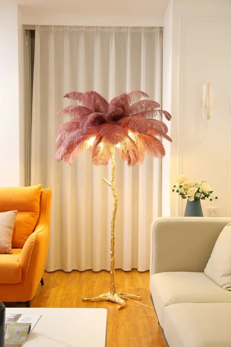 Nordic Ostrich Feather Floor Lamp Living Room Sofa Background Wall Floor Standing Lamp Home Decor Bedroom Bedside Table Lighting