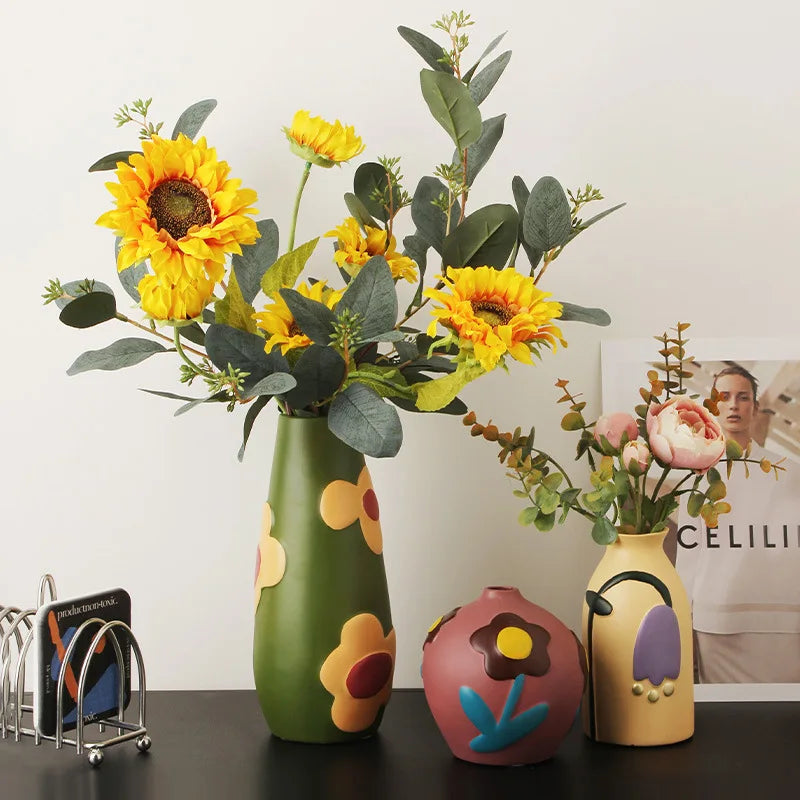 Nordic Morandi Painted Ceramic Vase Living Room Floral Arrangement Creative Home Modern Abstract Art Decoration