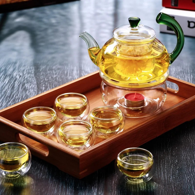 Heat Resistant Clear Glass Tea Pot with Infuser 300ml 600ml Color Warped Handle Glass Teapot Flower Puer Tea Infuser Pot Tea Set