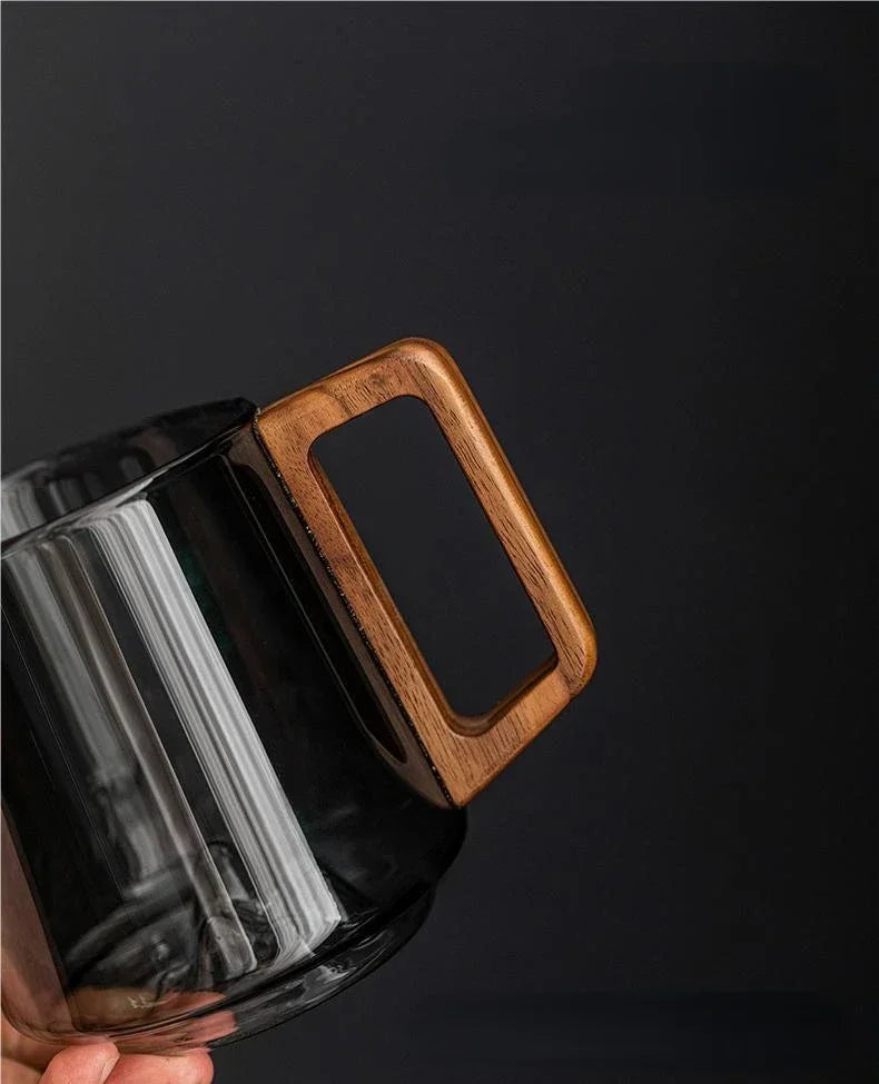 Guanshan Glass Single-layer Side Wooden Handle Drinking Cups Household Large-capacity Milk Tea Juice Single-layer Cup