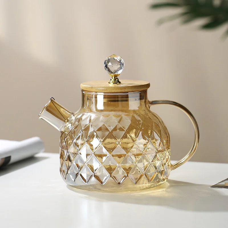 1.8L Transparent Borosilicate Glass Teapot Heat-Resistant Clear Tea Pot Flower Tea Set Puer Kettle Cup Office Home Tools