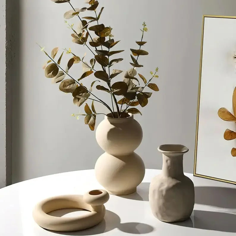Nordic Polygon Circular Ceramic Vase Home Living Room TV Cabinet Desktop Homestay Art Decorations Dry Flower Arrangements Vase
