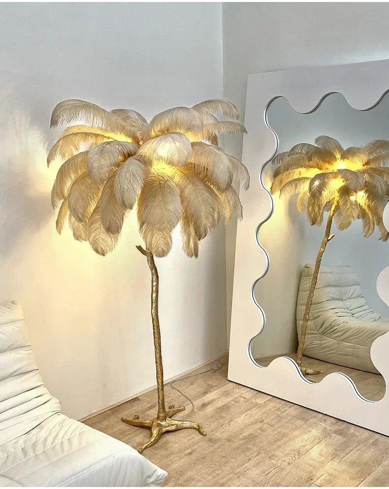 Nordic Ostrich Feather Floor Lamp Living Room Sofa Background Wall Floor Standing Lamp Home Decor Bedroom Bedside Table Lighting