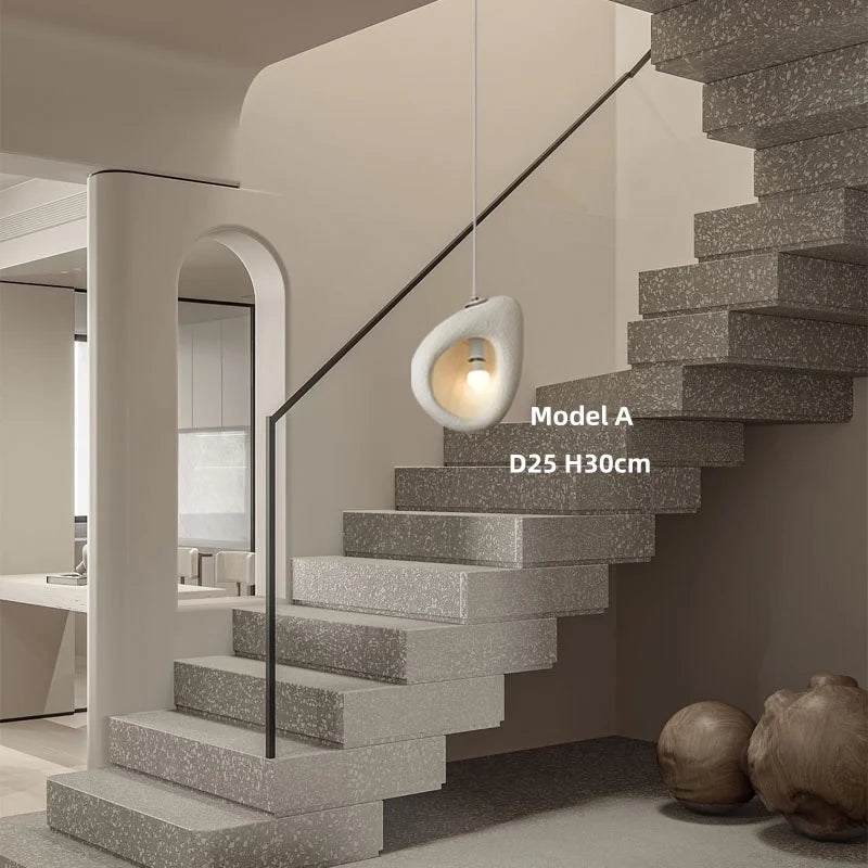 Nordic Villa Stairs Wabi Sabi E27 Led Pendant Lights Loft Bar Pendant Chandelier Lighting Irregular Lustre Hanging Lamp Fixtures
