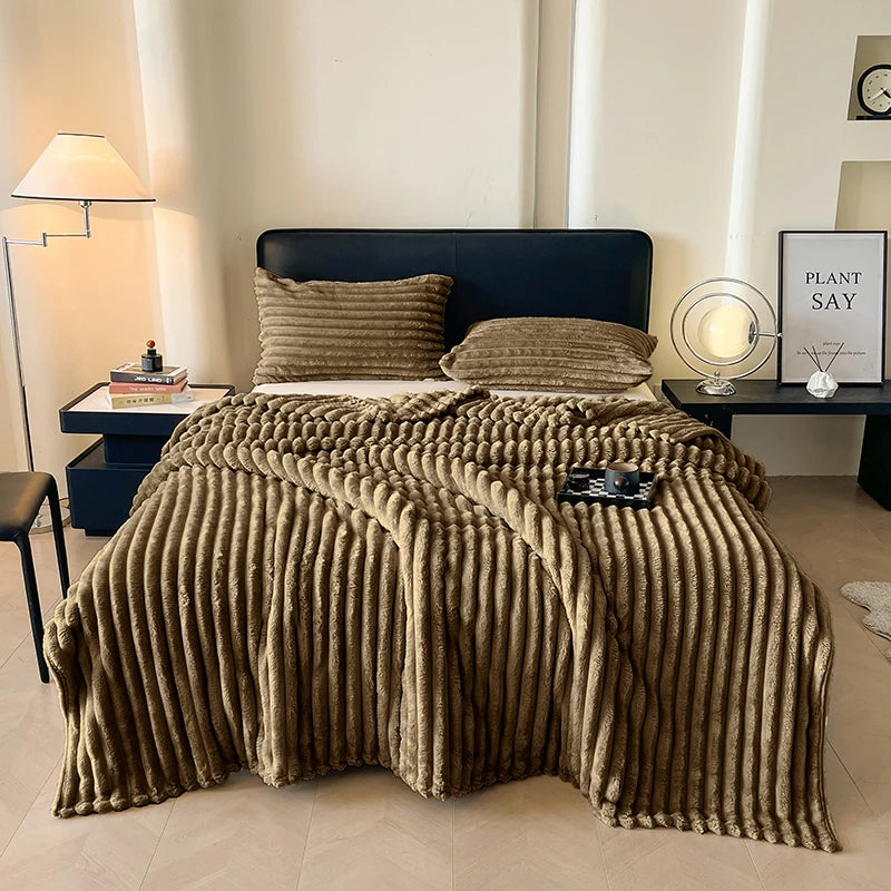 Spring Throw Blanket for Couch, Cozy Warm Plush Striped Blanket for Sofa Bedroom Living Room, All Season Use Festival Home Decor