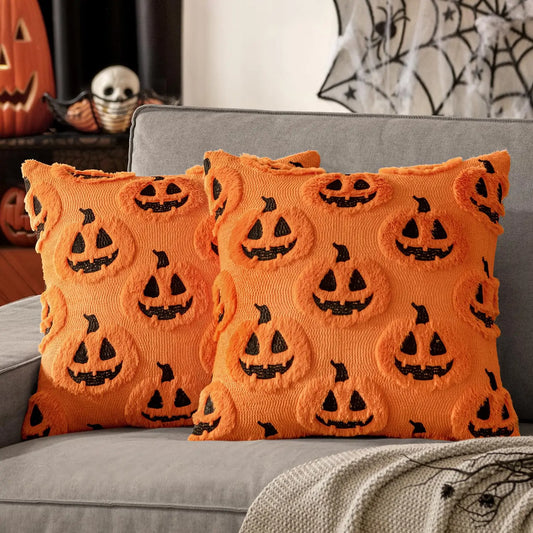 Fall Halloween Throw Pillow Covers 18x18 Decorative Pumpkin Pattern Pillowcase Soft Plush Faux Wool Cushions for Home Sofa Couch