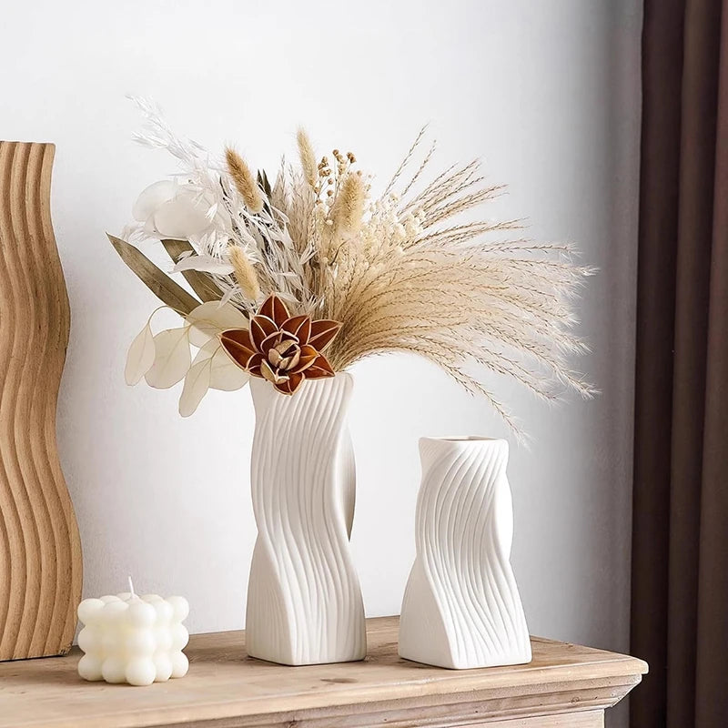 Nordic Vase Imitation Ceramic Flower Bottle Decorative Flowerpot Flower Arranging Ornament Plastic Home Plant Pot Wedding decor