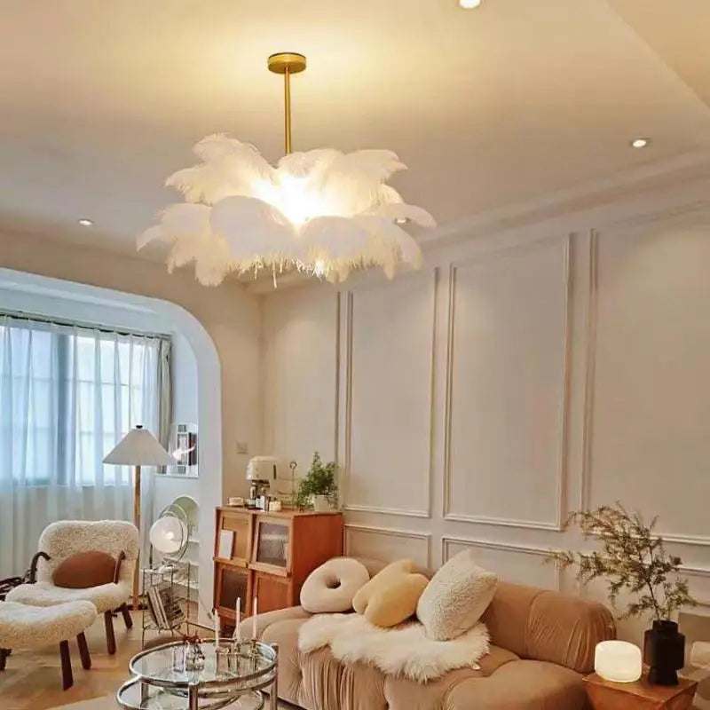 Nordic Ostrich Feather Lamp Led Pendant Lights Living Room Girl's Room Bedroom Indoor Lighting Chandelier Hanging Light Fixture