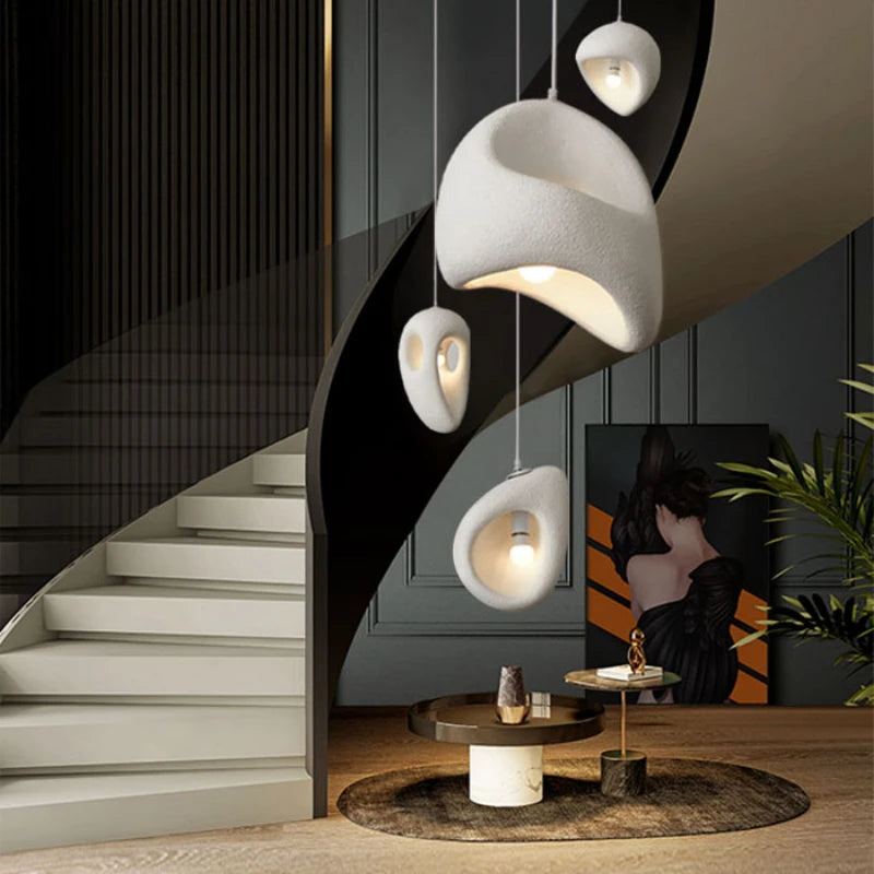 Nordic Villa Stairs Wabi Sabi E27 Led Pendant Lights Loft Bar Pendant Chandelier Lighting Irregular Lustre Hanging Lamp Fixtures
