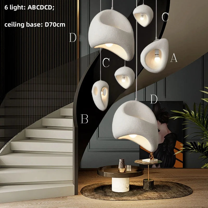 Nordic Villa Stairs Wabi Sabi E27 Led Pendant Lights Loft Bar Pendant Chandelier Lighting Irregular Lustre Hanging Lamp Fixtures