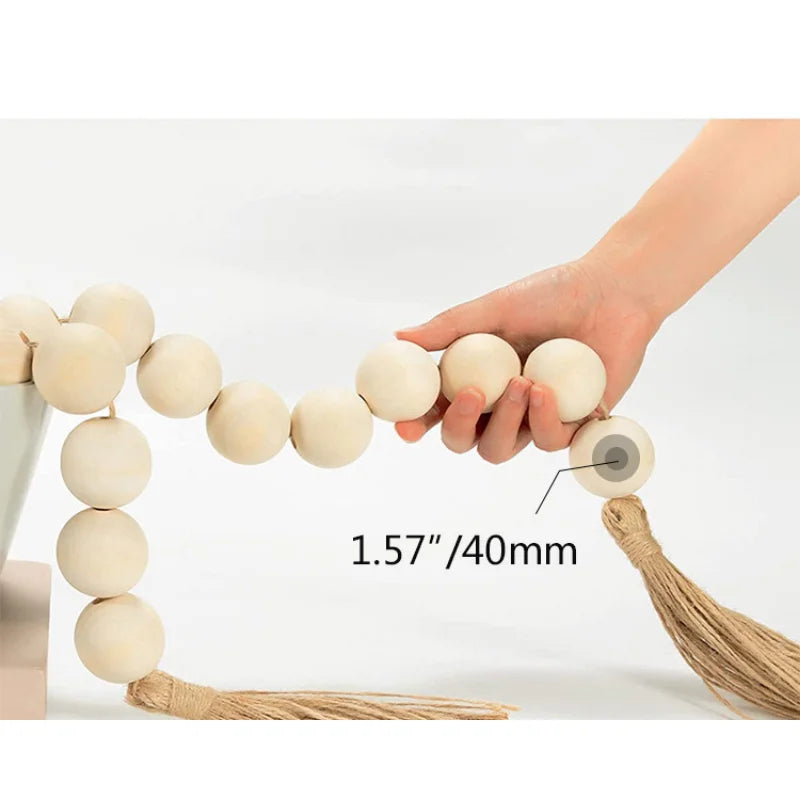 4cm Big Wood Bead Garland Tassel Room Wall Hanging Decor For Christmas Oversized Farmhouse Rustic Country Natural Bead Ornament