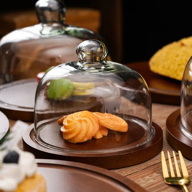 Cake Display Stand Fruit Plate with Cover Food Glass Cover Transparent Display Cake Plate Desserts Dish Cutlery Kitchen Utensils