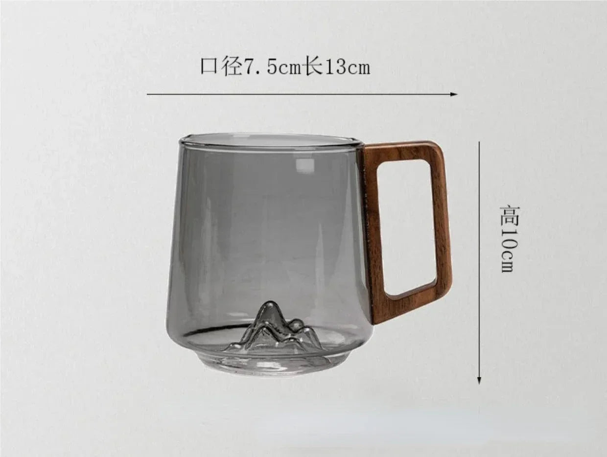 Guanshan Glass Single-layer Side Wooden Handle Drinking Cups Household Large-capacity Milk Tea Juice Single-layer Cup